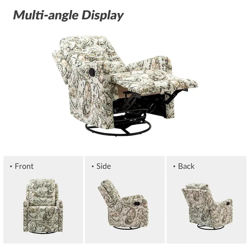 Fauteuil inclinable pivotant manuel Arlette contemporain à fleurs avec dossier capitonné