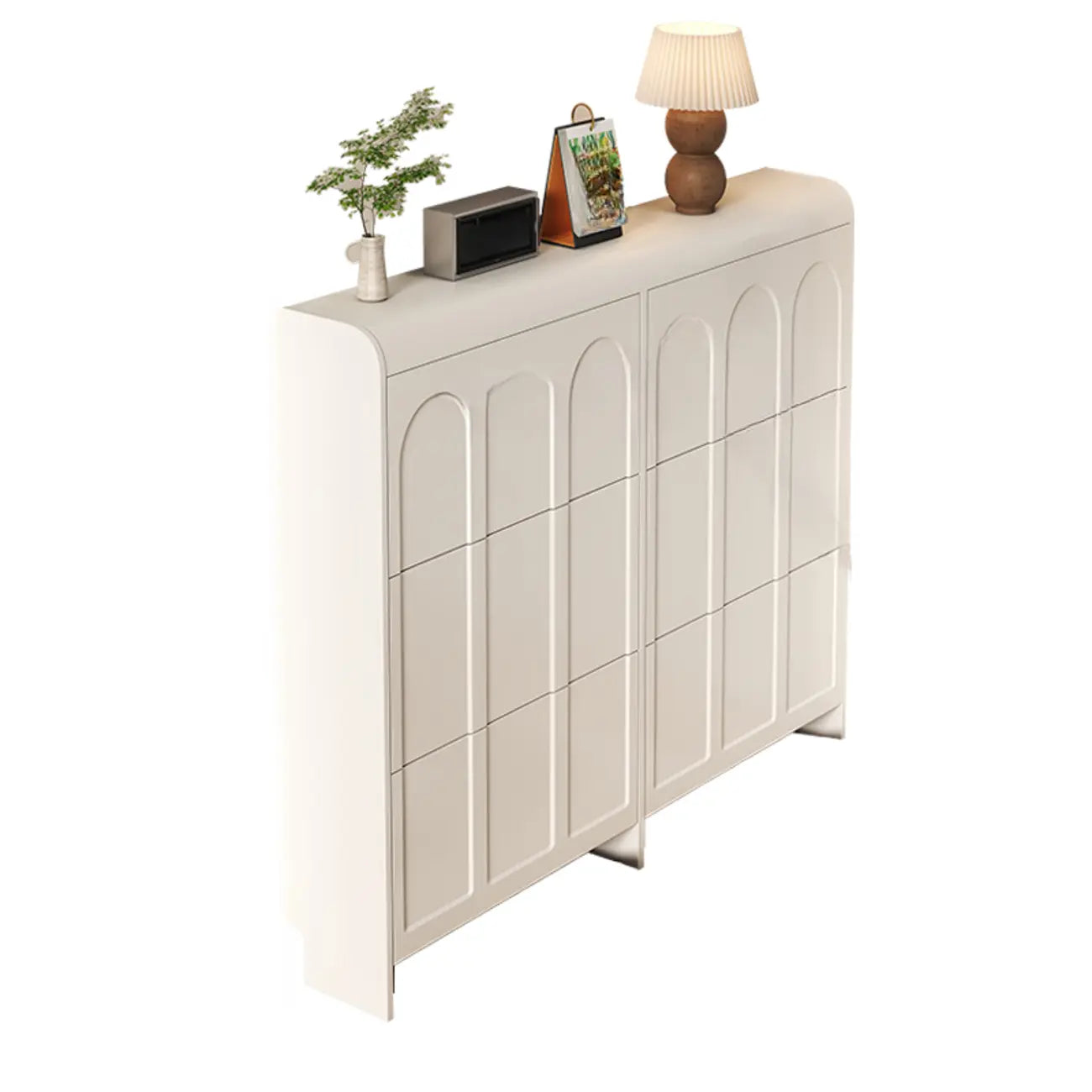 Meuble de rangement pour chaussures en bois blanc à 3 niveaux et à façade abattante Slim