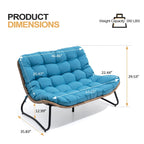 Fauteuil Double Papasan avec Coussin, en Rotin PE Résistant aux Intempéries et Cadre en Métal pour Intérieur et Extérieur