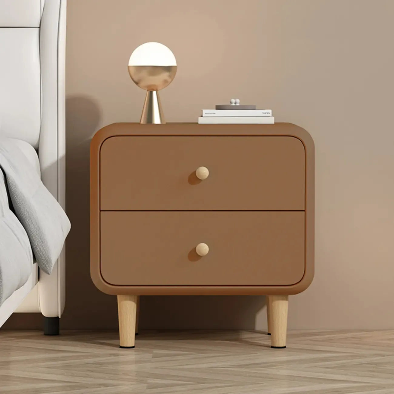 Table de chevet moderne en bois avec 2 tiroirs et pieds