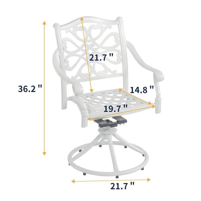 Ensemble de salle à manger d'extérieur 5 pièces en fonte d'aluminium avec 4 chaises pivotantes