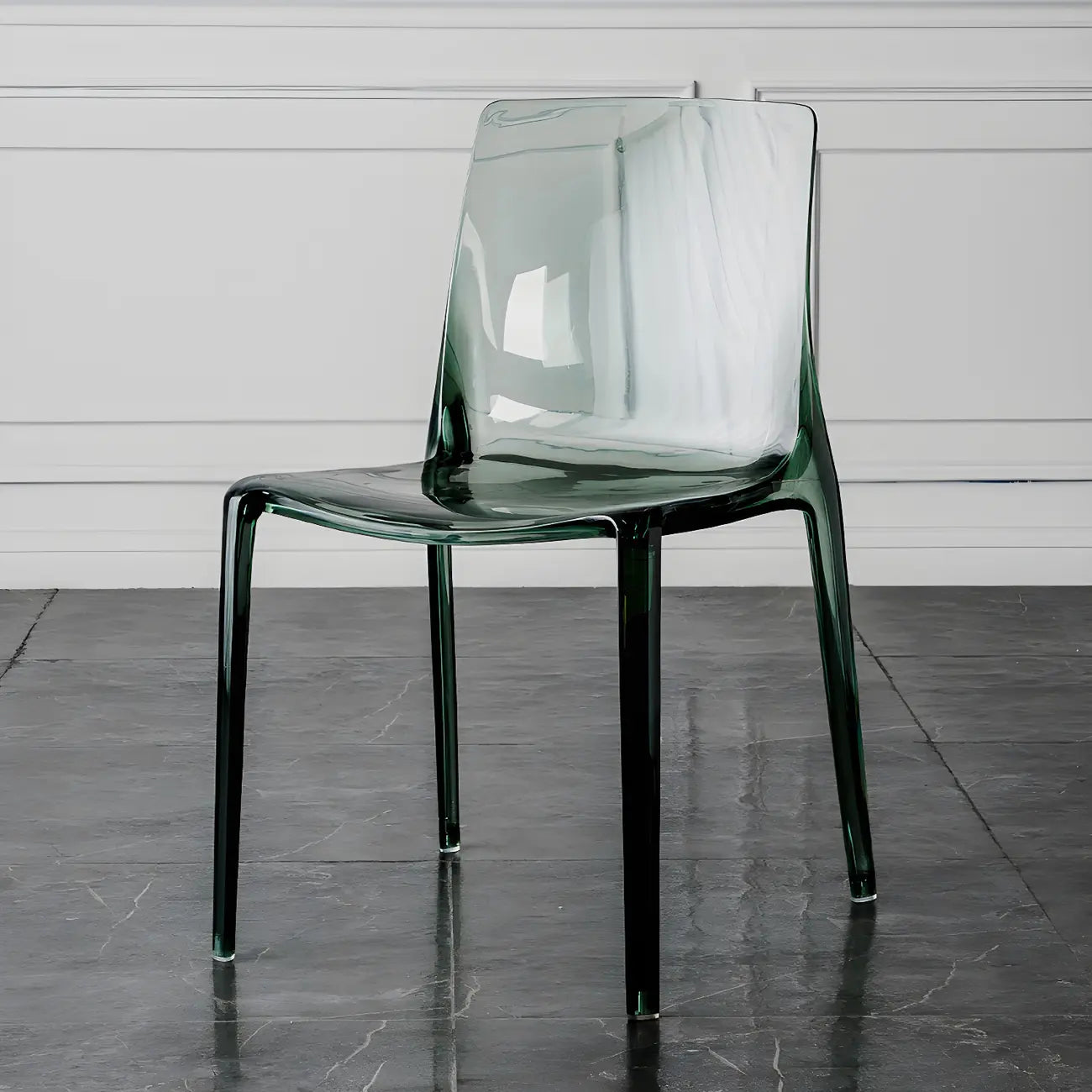 Chaise de salle à manger en acrylique ambré sans accoudoirs à dossier bas