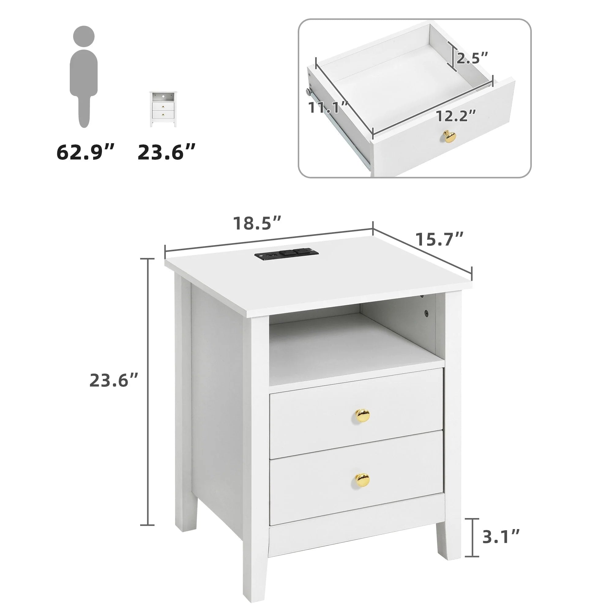 Tables de chevet lot de 2 avec station de recharge table d'appoint avec 2 tiroirs avec ports USB et prises de courant chevet de lit