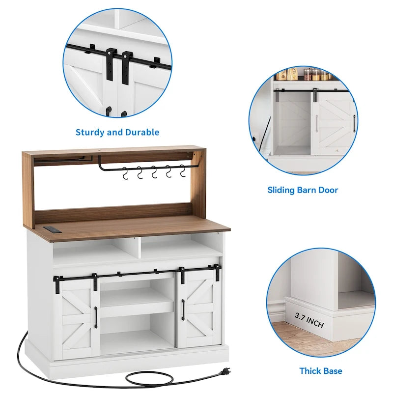 Moasis - Meuble de Bar à Café Style Ferme - 38,4 P x 119,9 L x 130,8 H cm