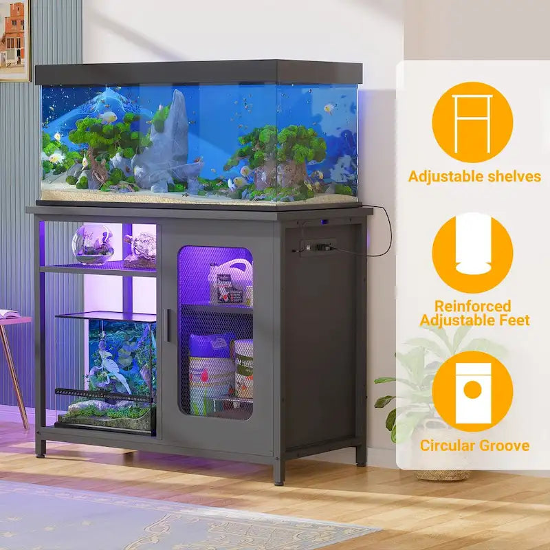 Meuble pour aquarium de 75-110 litres avec prises électriques et éclairage LED