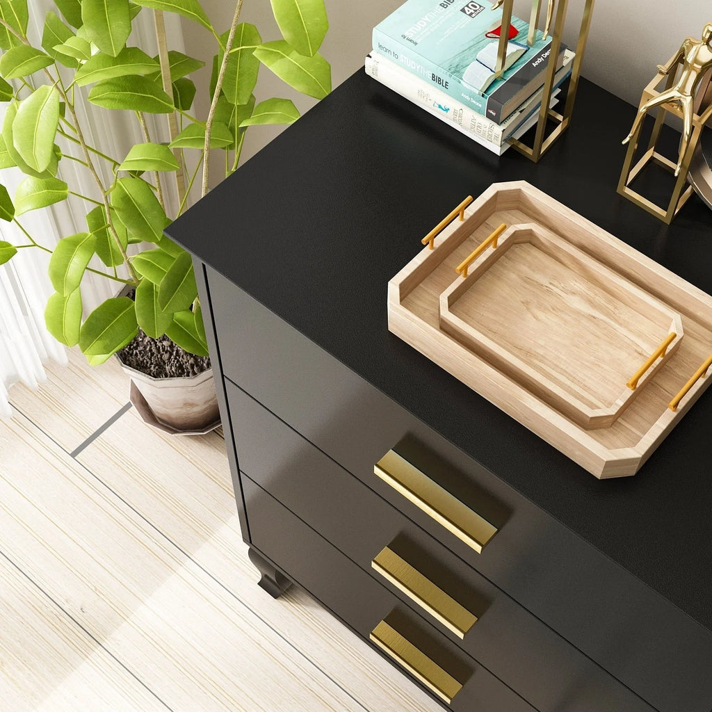 Commode double Timechee à 6 tiroirs, 120 cm de large, pieds en bois massif, finition laquée