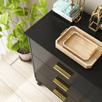 Commode double Timechee à 6 tiroirs, 120 cm de large, pieds en bois massif, finition laquée