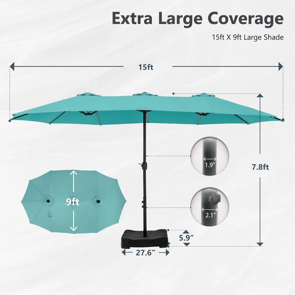 MAISON ARTS Parasol double de 4,5 m pour terrasse, grande taille, avec pied inclus