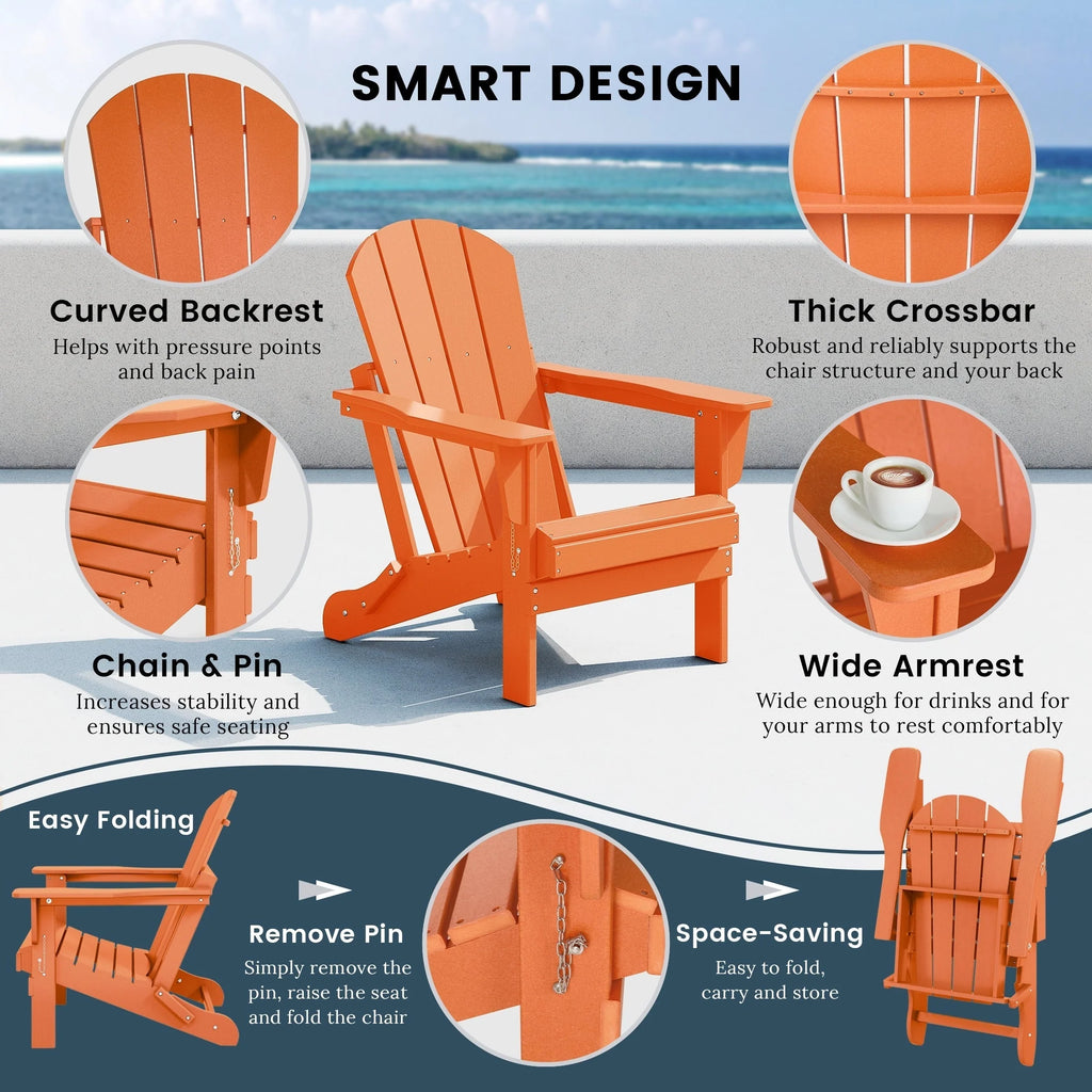 Chaise Adirondack pliante de patio d'extérieur tout temps résistante à la décoloration Polytrends Laguna