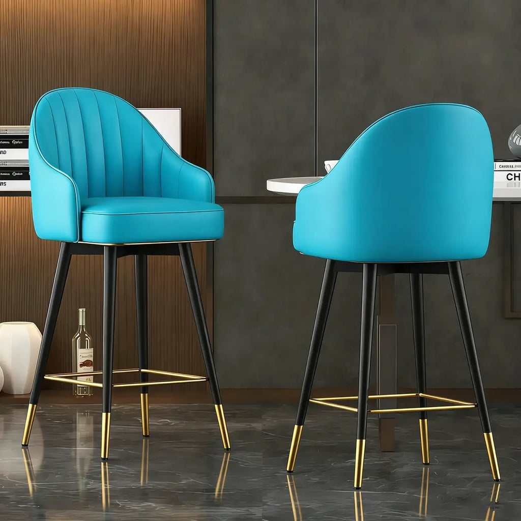 Tabouret de bar pivotant en cuir Art Déco avec assise baquet rembourrée