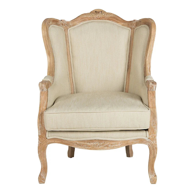 Fauteuil à oreilles Kali en chêne et lin naturel SAFAVIEH Couture - 34Lx34Px40H
