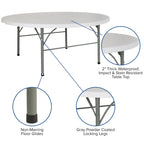 Table pliante ronde en plastique de 1,80 m avec poignée pour événements