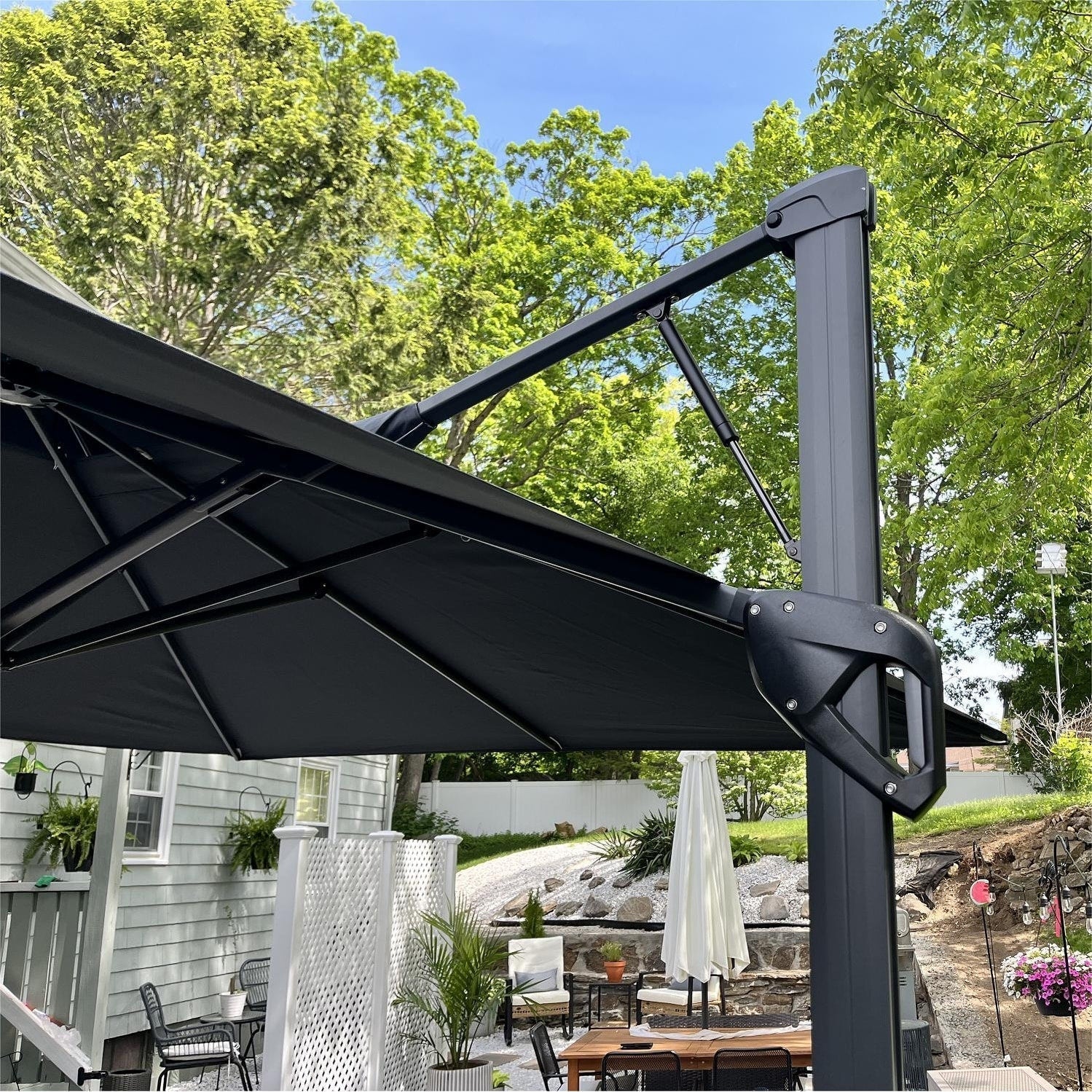 MAISON ARTS Parasol déporté hydraulique automatique 3,6 m Mât en aluminium Rotation à 360 degrés