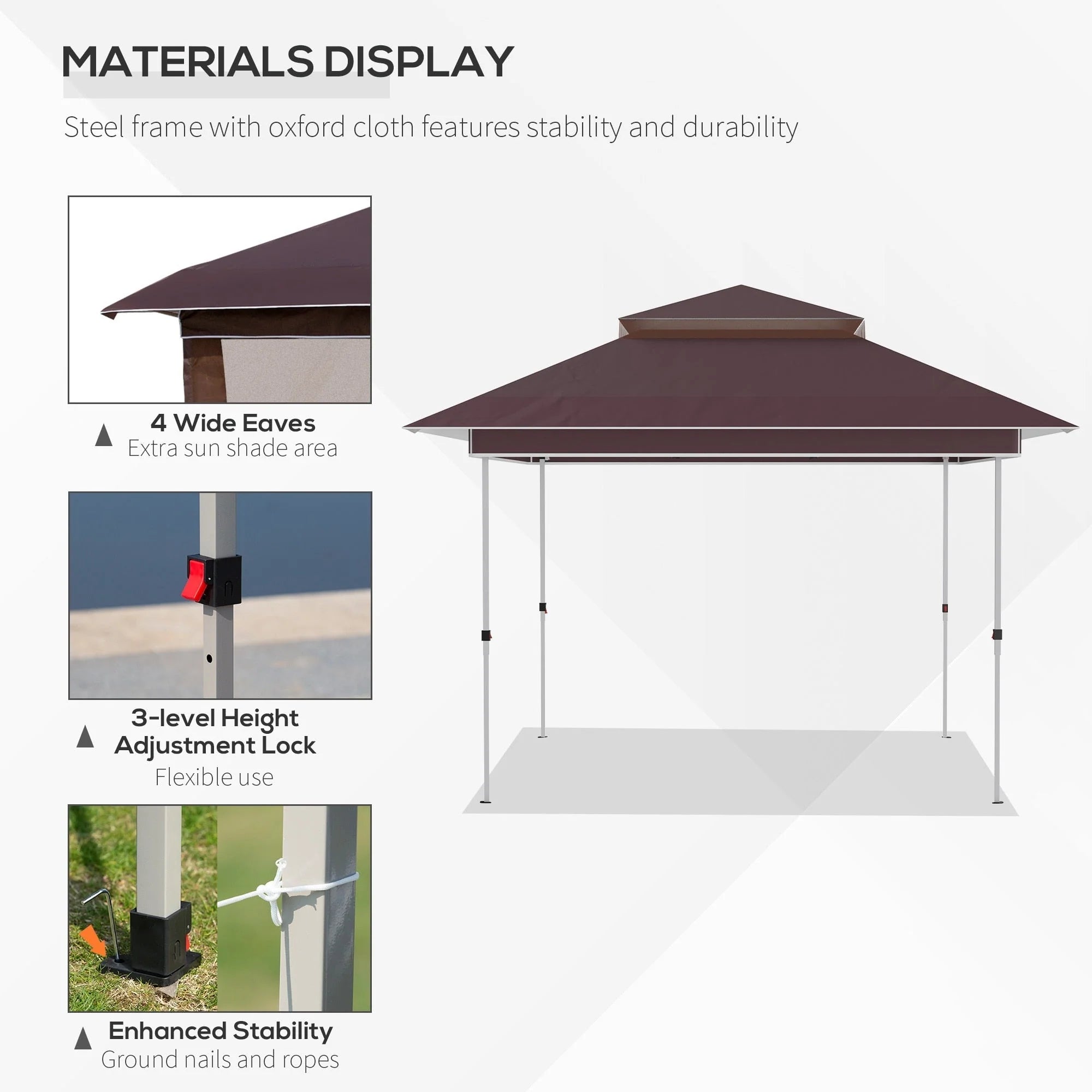 Outsunny Tonnelle Pop Up 3,6 x 3,6 m, Tente Pliante Instantanée avec Murs Latéraux en Maille Filet, Hauteur Réglable sur 3 Niveaux