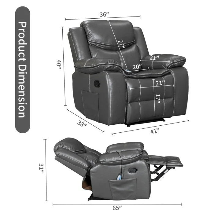 Fauteuil inclinable en cuir, large, durable, avec massage et chauffage