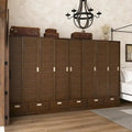 Garde-robe marron avec tiroirs, tringle à vêtements 4 portes coulissantes