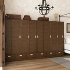 Garde-robe marron avec tiroirs, tringle à vêtements 4 portes coulissantes