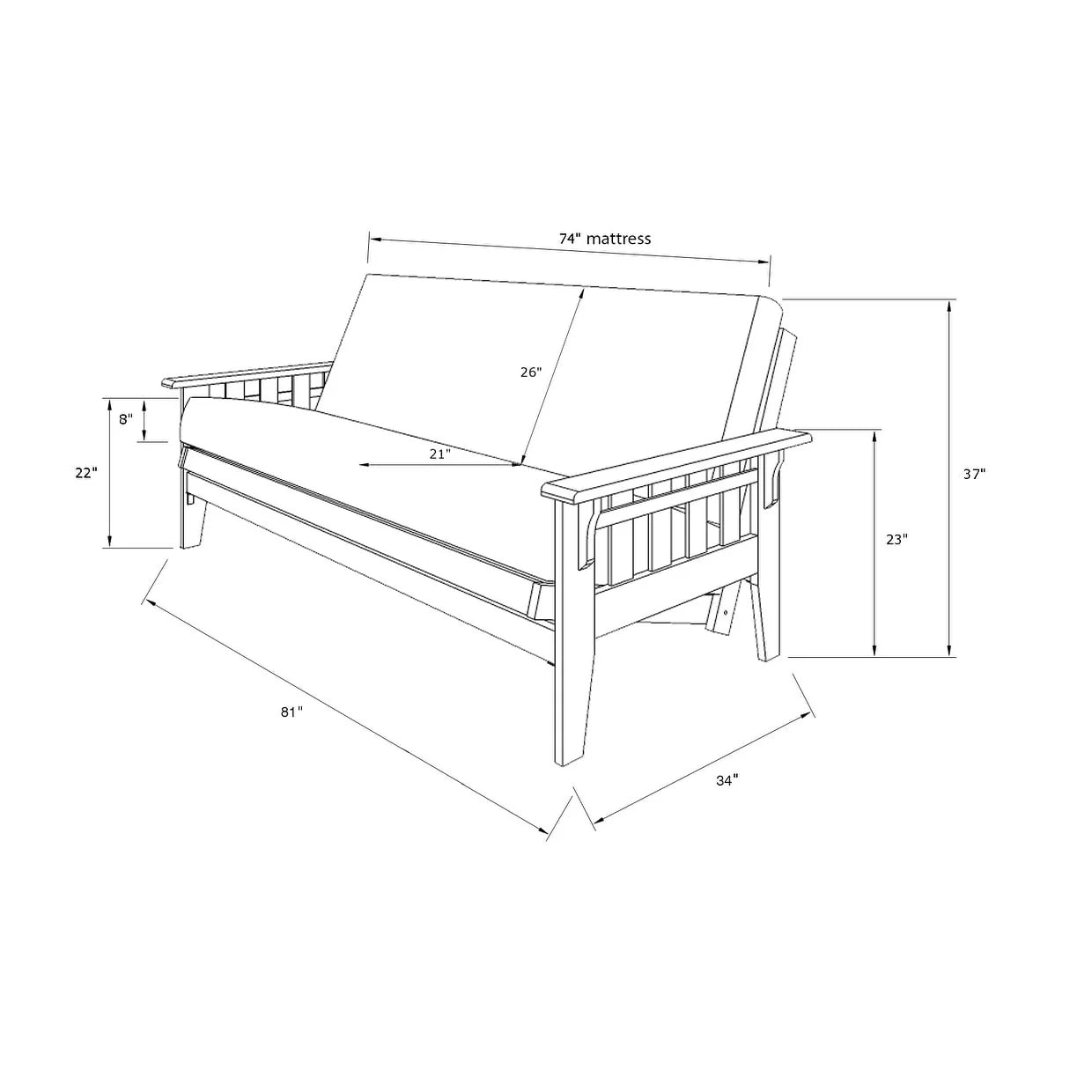 Ensemble de futon Somette Tucson pleine grandeur en noyer rustique avec matelas