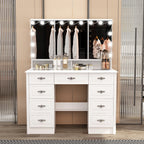 Coiffeuse moderne blanche avec miroir pliable éclairage réglable - 102,1 x 137,4 cm