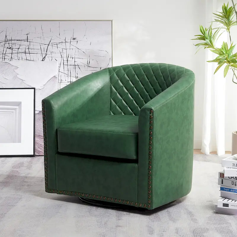 Fauteuil pivotant rond en similicuir capitonné KINWELL, 73,6 cm de large