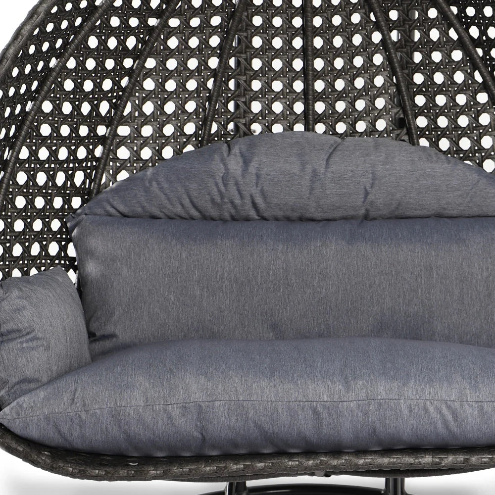LeisureMod Fauteuil suspendu œuf 2 places avec support - Balançoire hamac de patio en rotin osier intérieur/extérieur avec coussins