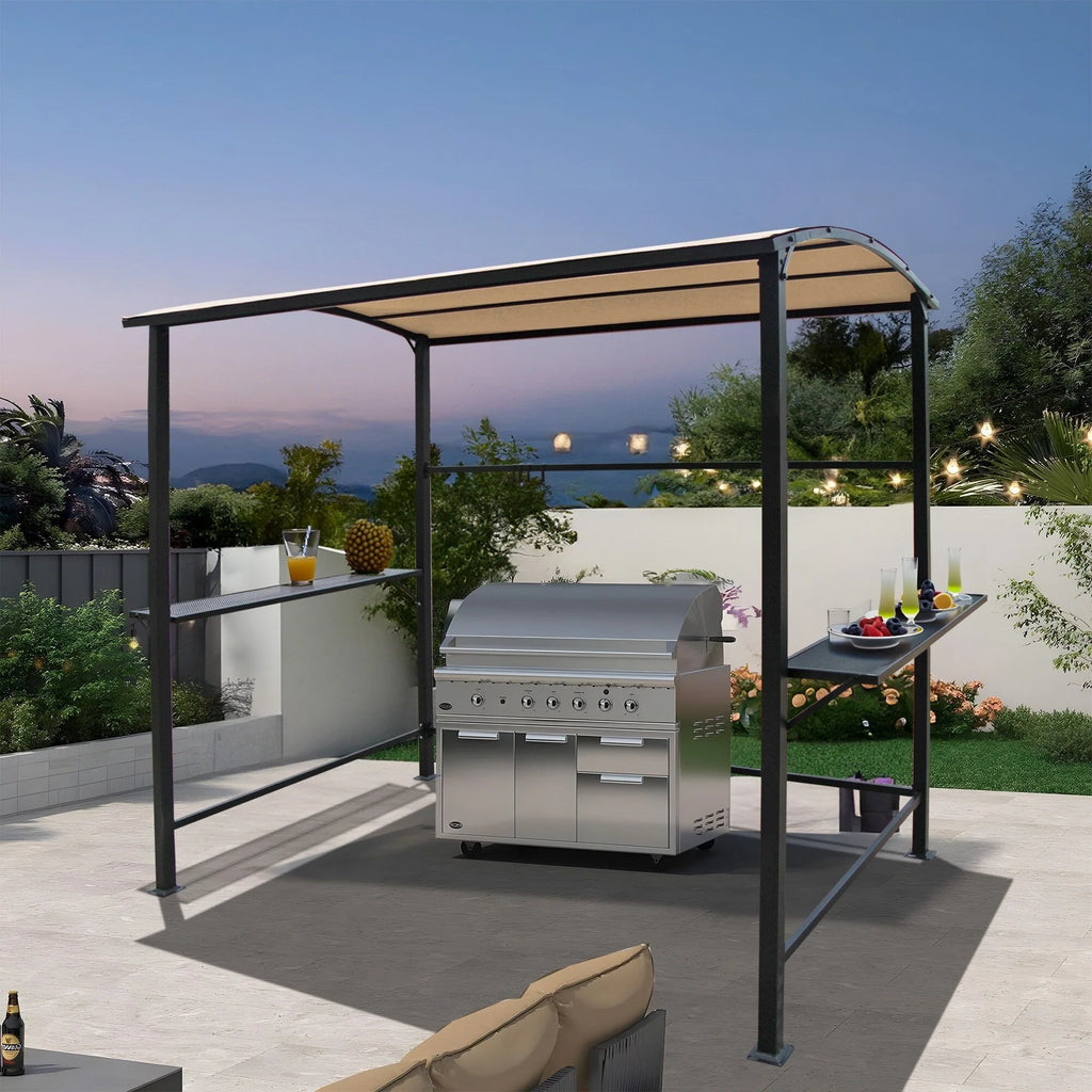 Abri barbecue/pergola de gril à structure en acier de 1,5 m x 2,4 m pour l'extérieur