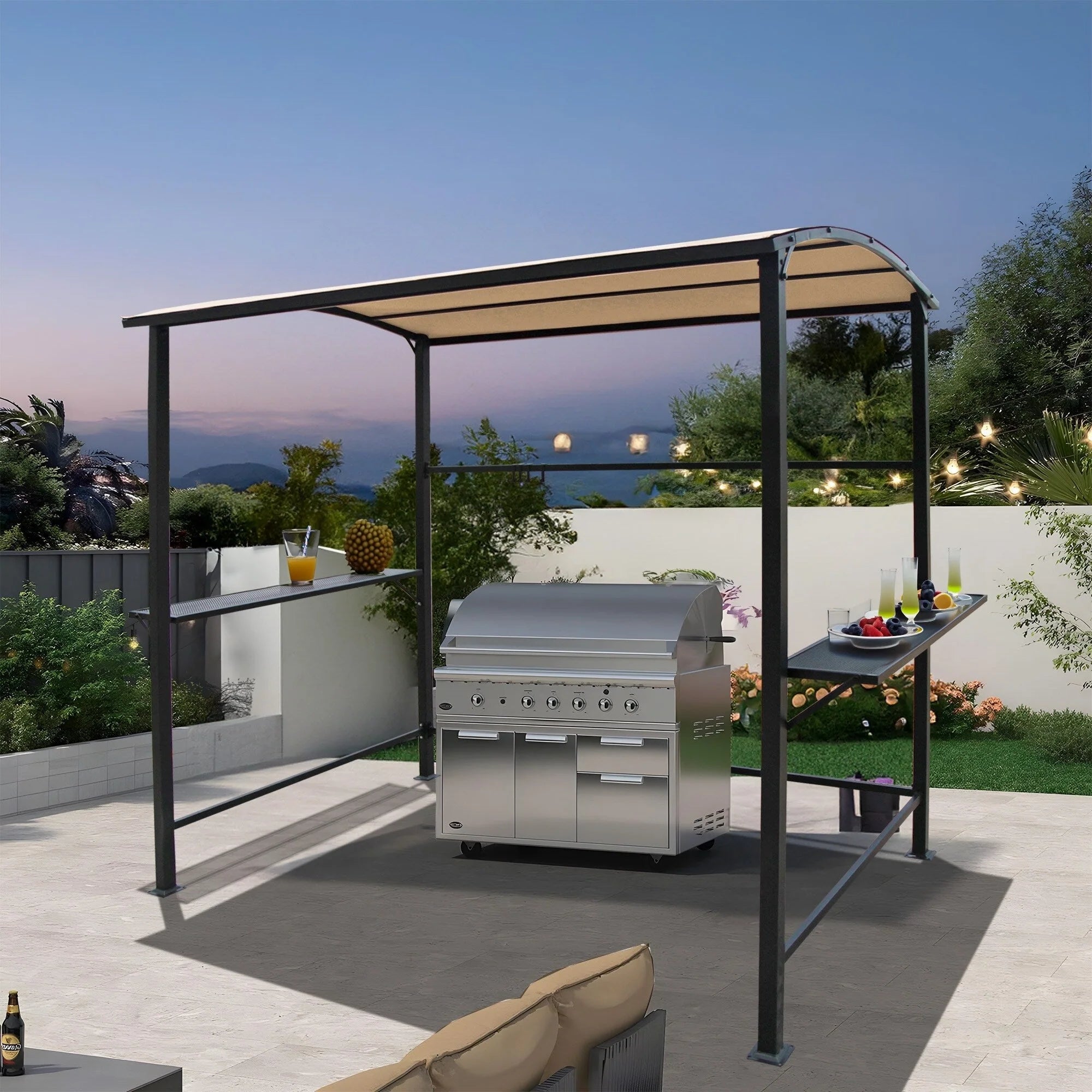 Abri barbecue/pergola de gril à structure en acier de 1,5 m x 2,4 m pour l'extérieur