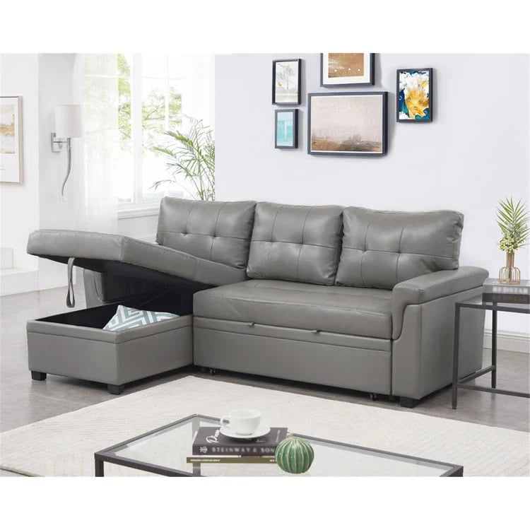 Canapé d'angle réversible convertible avec lit gigogne, méridienne avec rangement dissimulé et pieds durables
