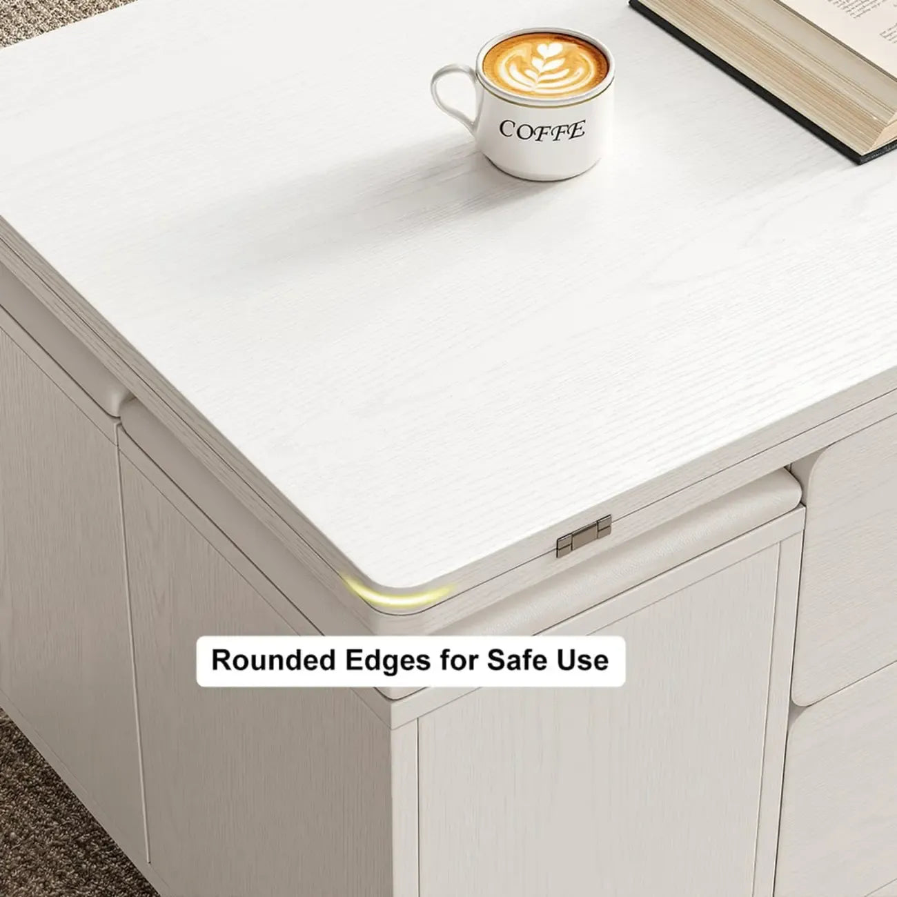 Table basse relevable et pliable avec 4 tabourets et rangement