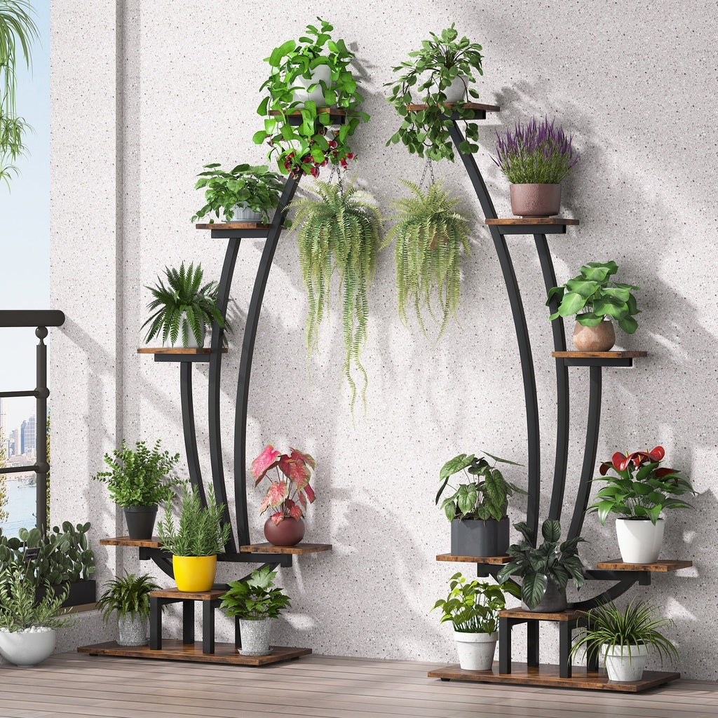 Support pour Plantes d'Intérieur, Étagère à Fleurs à 6 Niveaux pour Jardin Domestique - Lot de 2
