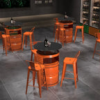 Tables de bar de rangement industrielles en métal noir et orange en forme de fût