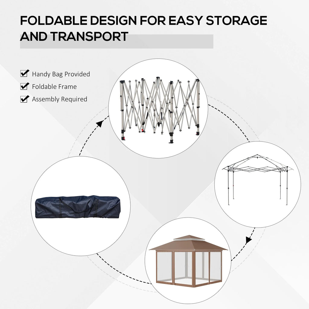 Outsunny Tonnelle Pop Up 3,6 x 3,6 m, Tente Pliante Instantanée avec Murs Latéraux en Maille Filet, Hauteur Réglable sur 3 Niveaux