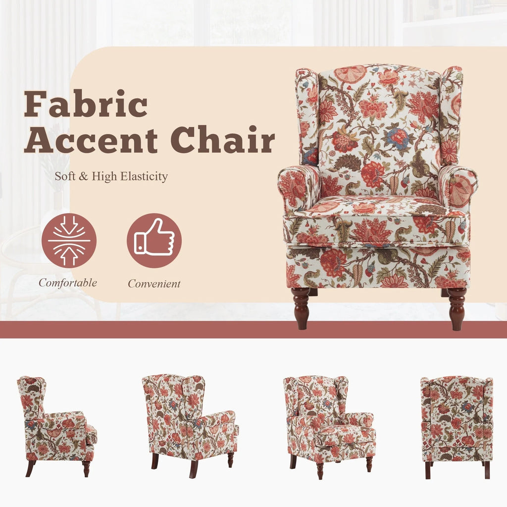 Fauteuil d'appoint moderne Erommy, fauteuil à dossier haut, canapé individuel en tissu capitonné avec pieds en bois pour salon