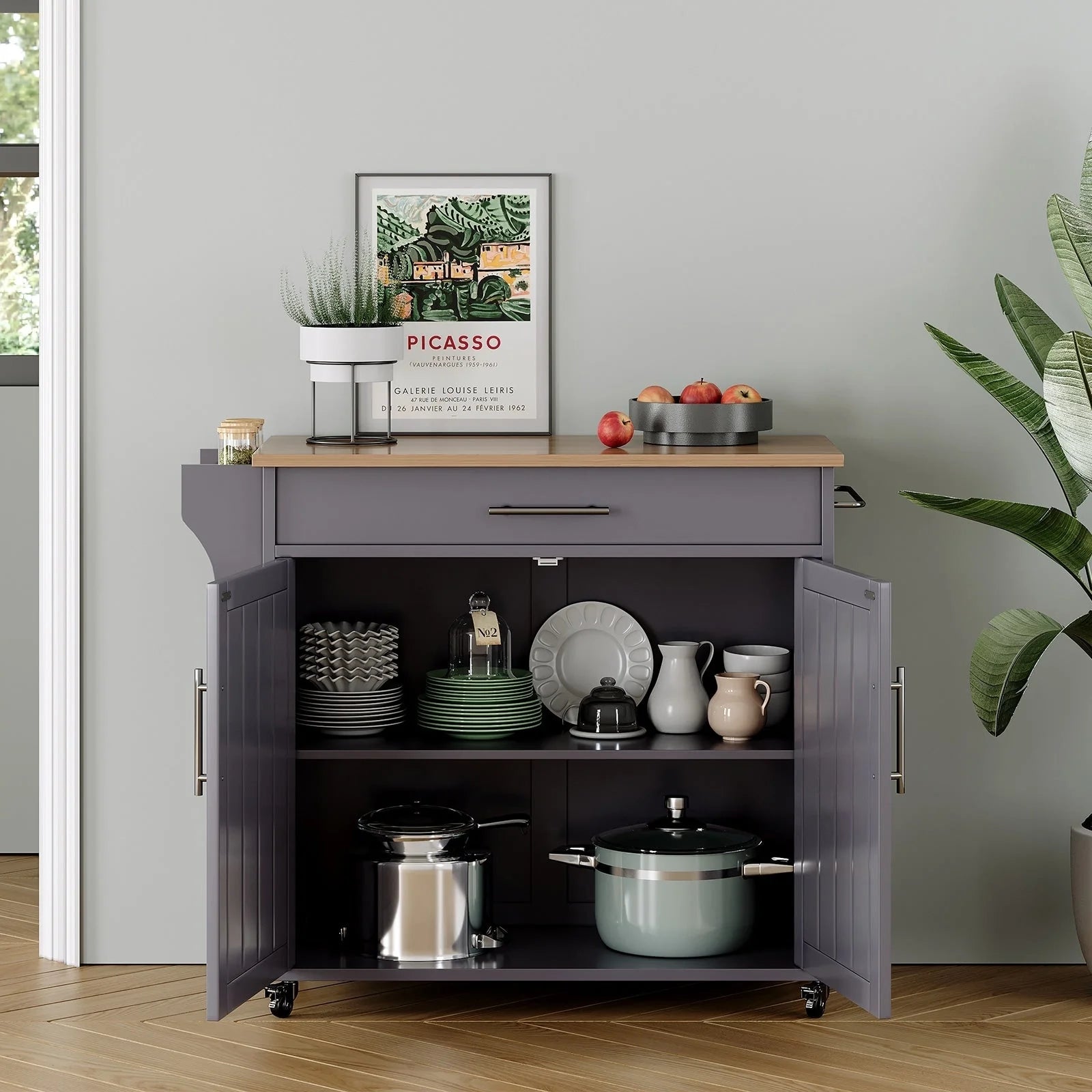 Îlot de cuisine roulant avec armoire de rangement