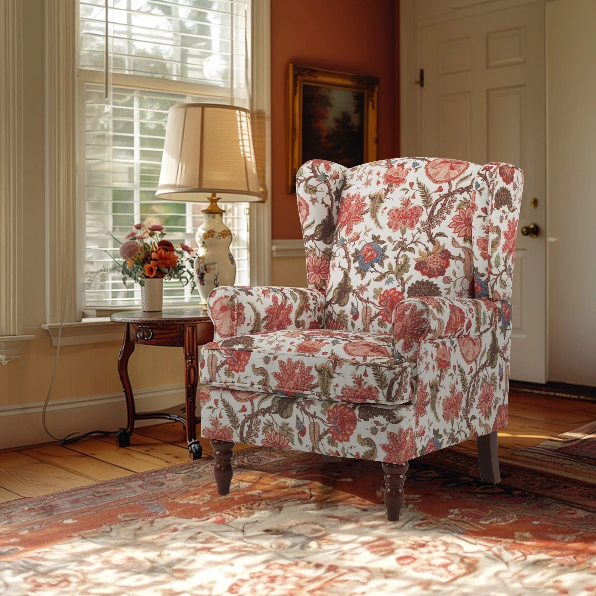 Fauteuil d'appoint moderne Erommy, fauteuil à dossier haut, canapé individuel en tissu capitonné avec pieds en bois pour salon