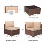 Ensemble de canapé d'angle d'extérieur 7 places en osier/acier avec coussins