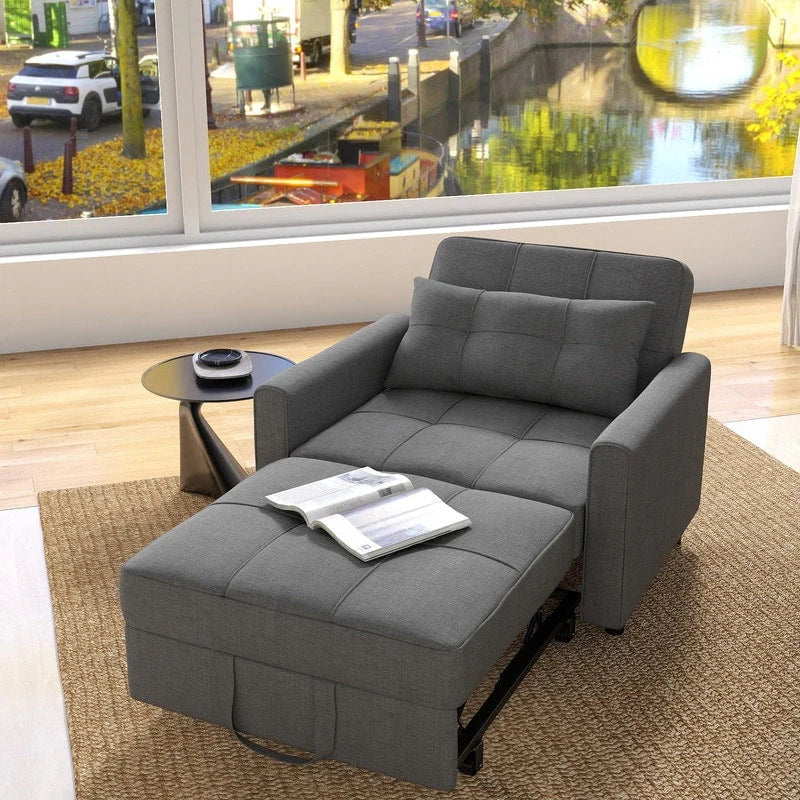 Canapé-lit convertible 3 en 1, chaise longue rembourrée réglable et pliable