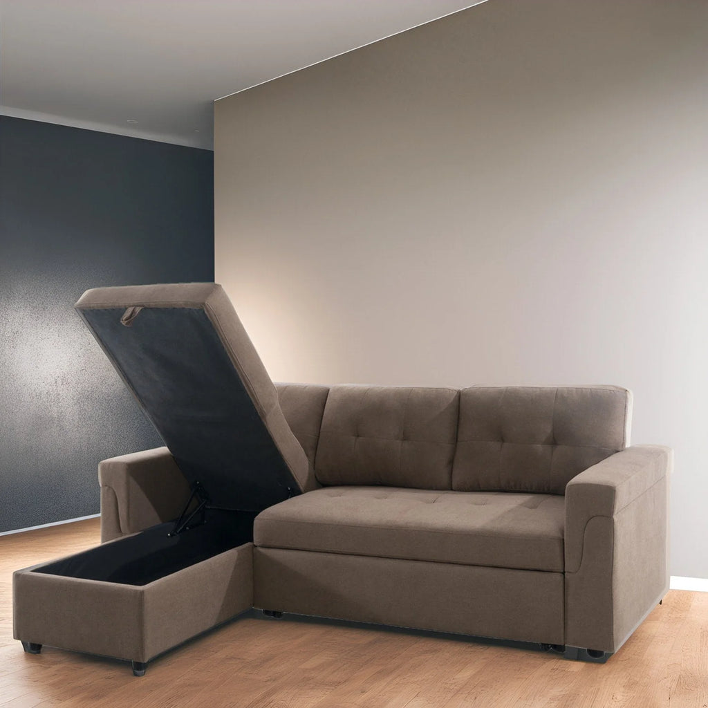 Canapé d'angle réversible convertible avec lit gigogne, méridienne avec rangement dissimulé et pieds durables