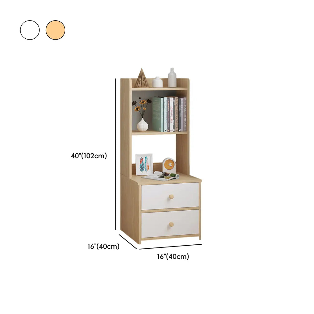 Table de chevet moderne haute en bois avec étagères spacieuses et 2 tiroirs