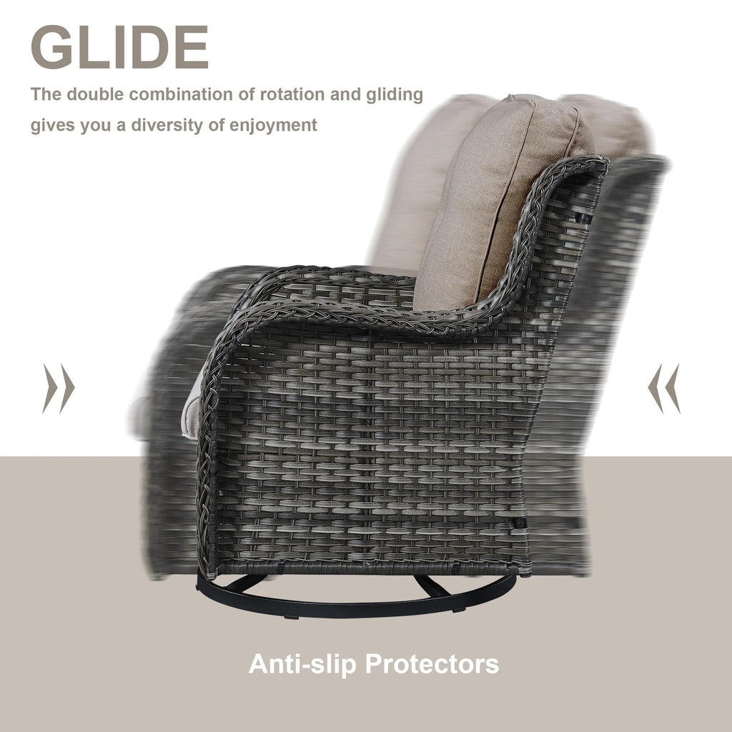Chaises longues à bascule d'extérieur Gymojoy en osier avec base pivotante (lot de 2)