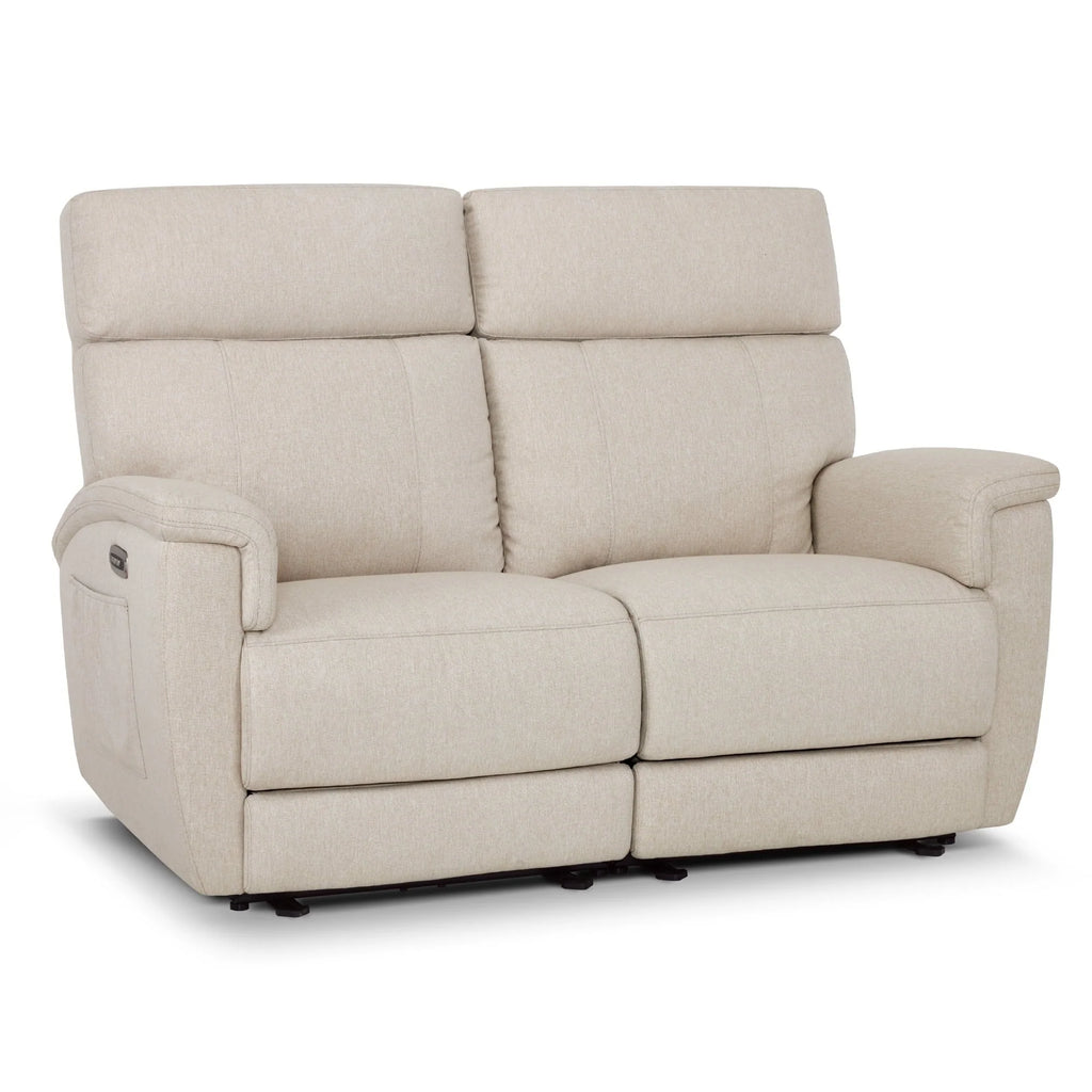 Canapé inclinable électrique biplace MCombo 60.2 avec massage et double chauffage, appuie-tête réglable, ports USB et USB-C, en tissu