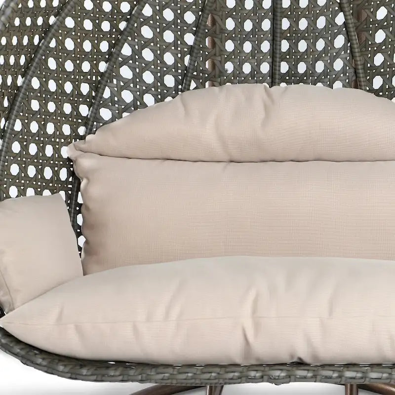 LeisureMod Fauteuil suspendu œuf 2 places avec support - Balançoire hamac de patio en rotin osier intérieur/extérieur avec coussins