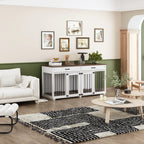 Meuble Niche Double pour Chiens en Bois avec 2 Tiroirs et Séparateur