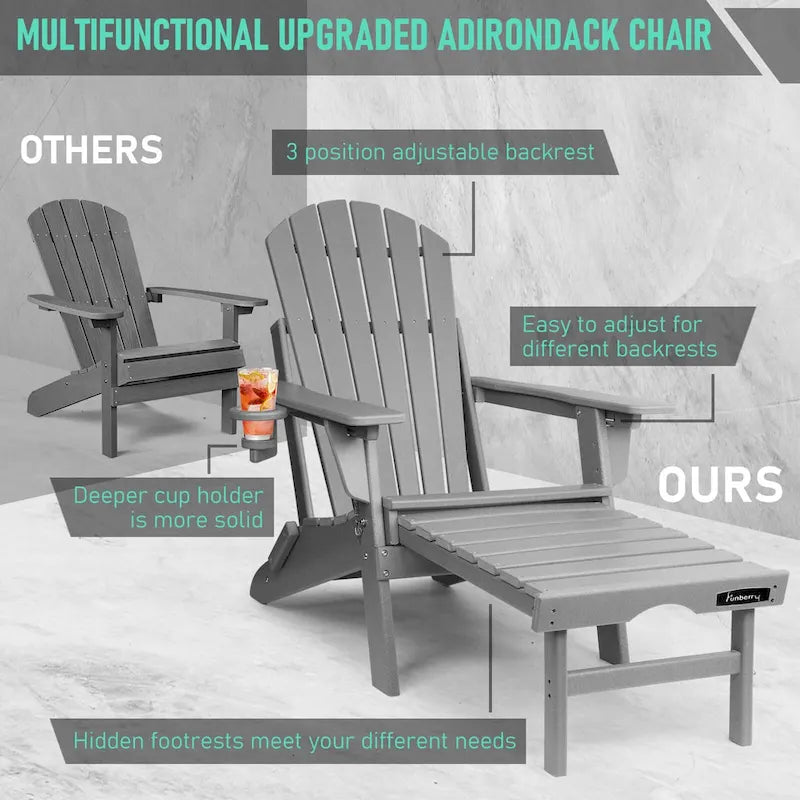 Chaise Adirondack pliante et réglable Vrakae avec repose-pieds