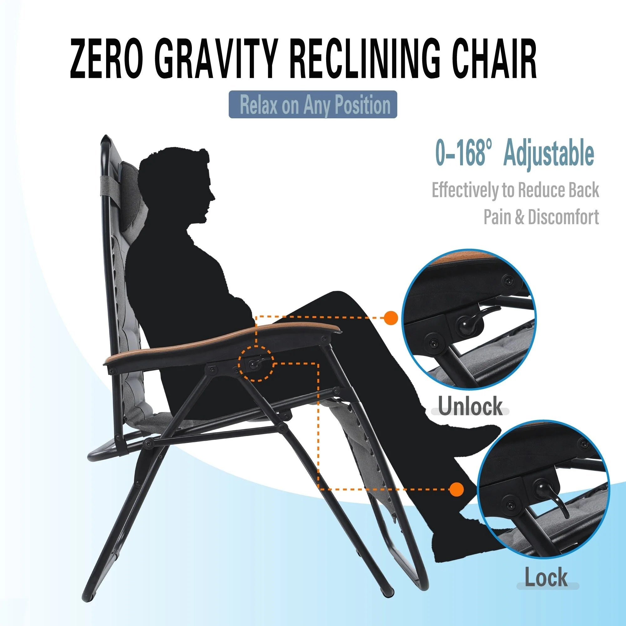 Fauteuil de relaxation zéro gravité XL surdimensionné et rembourré, avec accoudoirs plus larges, inclinable et porte-gobelet - N/A