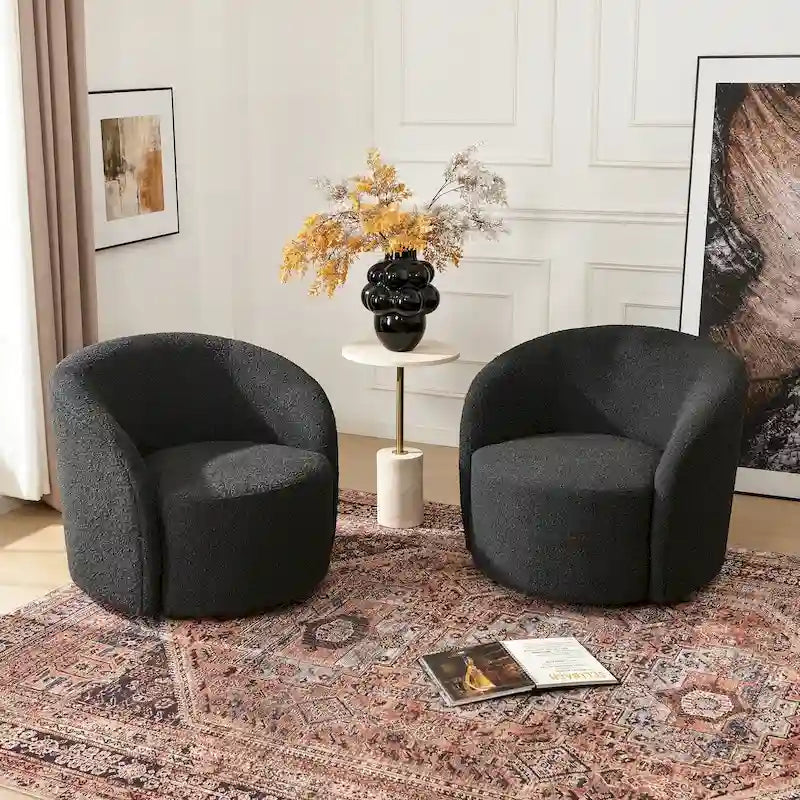 KINWELL Fauteuil d'appoint pivotant rembourré en forme de tonneau, de 86 cm de large (Lot de 2)