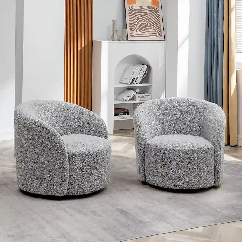 KINWELL Fauteuil d'appoint pivotant rembourré en forme de tonneau, de 86 cm de large (Lot de 2)