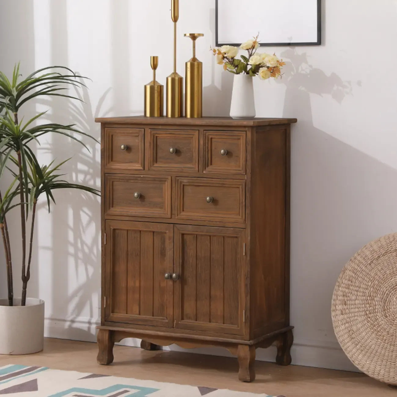 Meuble d'appoint rustique en bois marron pour le rangement du salon
