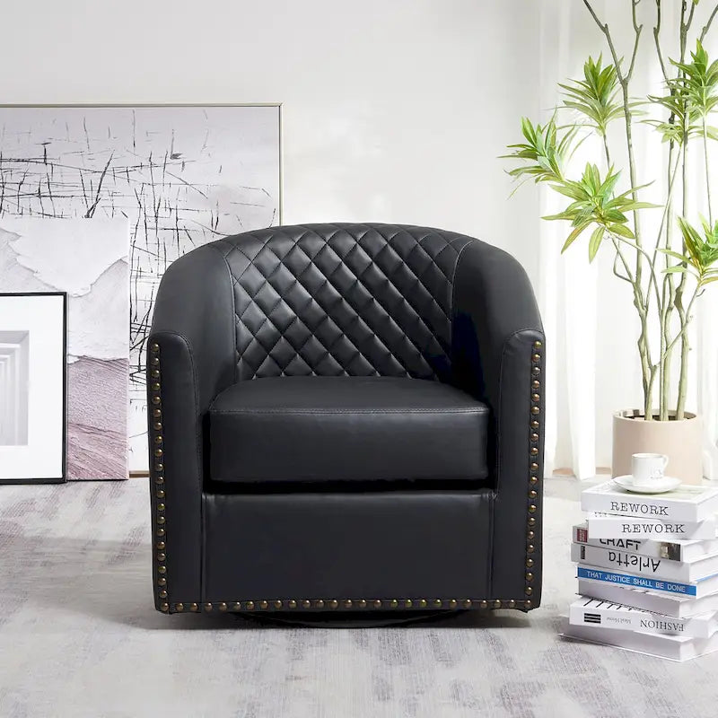 Fauteuil pivotant rond en similicuir capitonné KINWELL, 73,6 cm de large