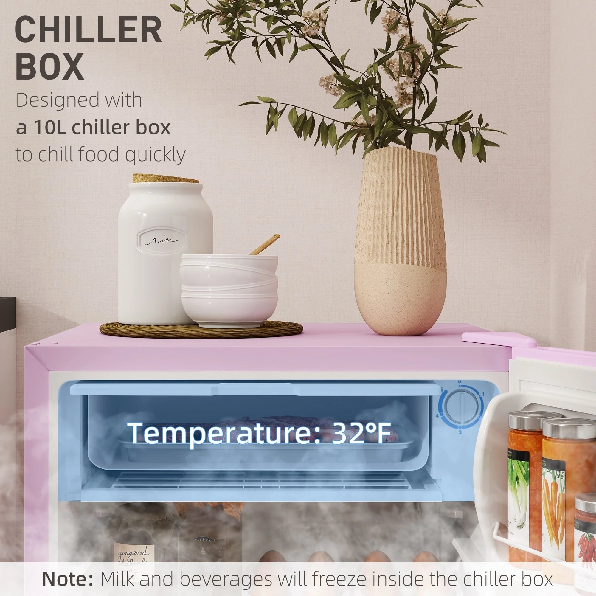 HOMCOM Mini-réfrigérateur avec congélateur 90 L, réfrigérateur compact à porte unique avec thermostat réglable pour chambre à coucher